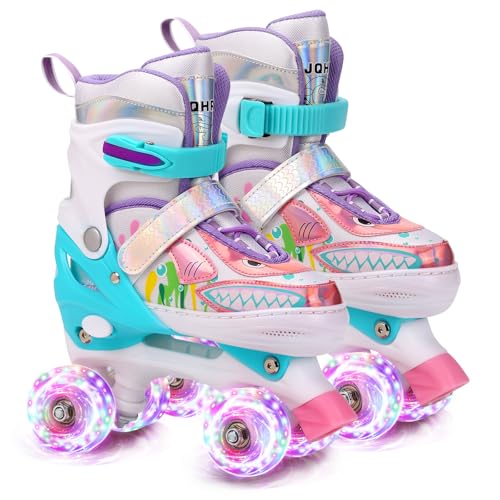 Kinder Hai Rollschuhe 4 Größen Verstellbar Mit Leuchtenden Rädern Anfänger Rollschuhe Quad Roller Skates für...