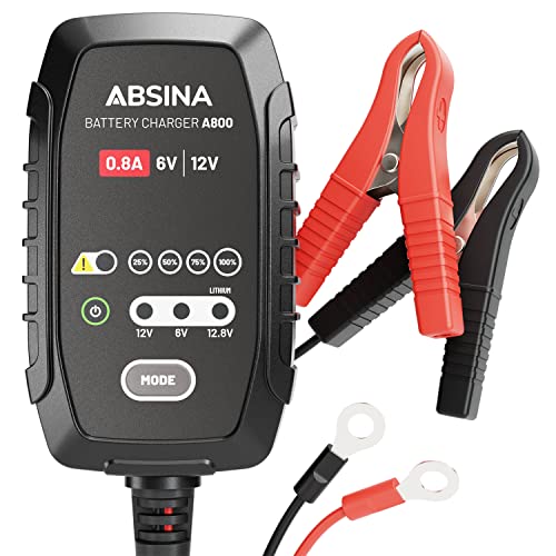 ABSINA Batterieladegerät Motorrad vollautomatisch - AGM Ladegerät 6V & 12V Blei Batterie bis 26Ah / 12,8V Lithium bis...
