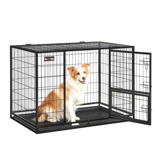 Feandrea Hundekäfig hochbelastbar, Gitterbox, transportabler Haustierkäfig, 107 x 70 x 75 cm, für mittelgroße,...