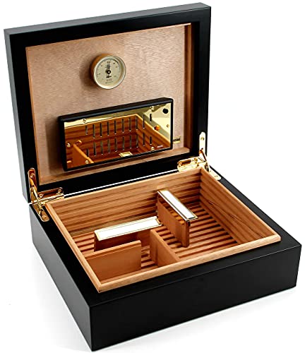 ADORINI Humidor Torino - Deluxe in schwarz | hoch-präziser Haar-Hygrometer zur Lagerung von 30 Zigarren |...