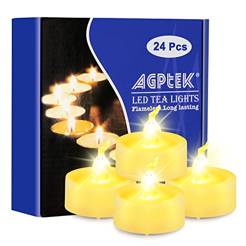AGPtek 24 Stück LED Teelichter mit Timer, flackernde warmweiße LED Teelichter mit Timerfunktion 6 Stunden an und 18...
