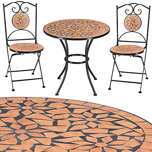 Deuba Mosaik Sitzgruppe 3 teilig Set Metall 60 cm 2 Stühle Klappbar Garten Balkon Terrasse Tisch Gartenmöbel...
