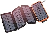 Solar Powerbank 25000mAh Solar Ladegerät: Hiluckey Tragbare Power Bank mit 4 Solarpanels und 2.1A USB-Ports Externer...
