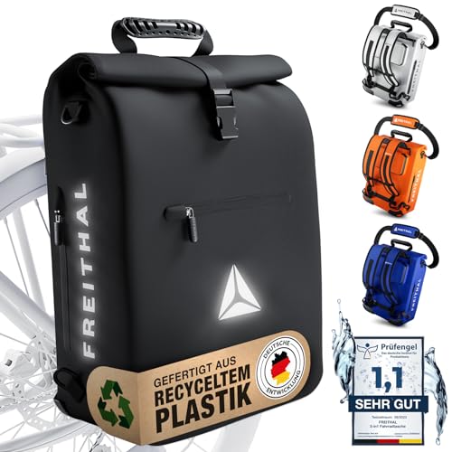 FREITHAL - 3in1 Fahrradtasche aus recyceltem Gewebe [25L] - Verwendbar als Gepäckträgertasche, Rucksack &...