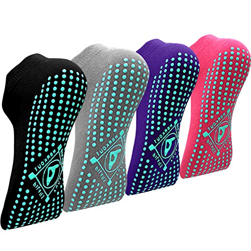 Yoga Socken Anti-Rutsch- (4 Paare) für Damen Pilates, , Barre, Tanz, Ballett, Kampfsport, Trampolin, Fitness,...