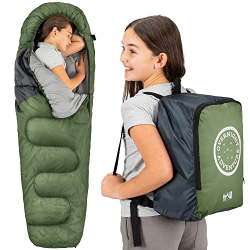 Trail Schlafsack Kinder Mumienschlafsack als Schlafsack 3 Jahreszeiten für Camping – 300gsm – für Jungen und...