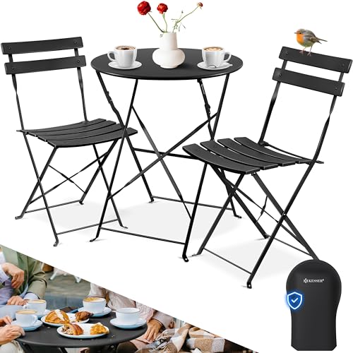 KESSER® Bistroset 3-teilig | Bistrotisch 2 klappbare Stühle Balkonset Balkonmöbel Klapp-Möbel Gartenset Sitzgarnitur...