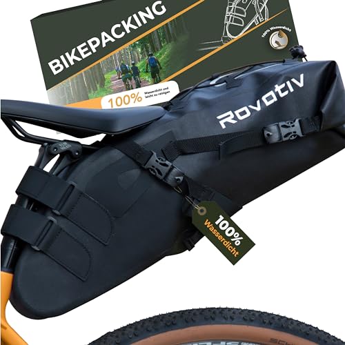 Rovativ® - Bikepacking Satteltasche [10 Liter] 100% Wasserdicht - super Fester Halt - Fahrrad Satteltasche aus...