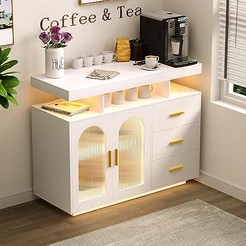 FREDEES küchenschrank Sideboard mit 3 Schubladen, Buffetschrank mit Auto-Sensor 20 Farbe Lichter Konsolentisch mit...