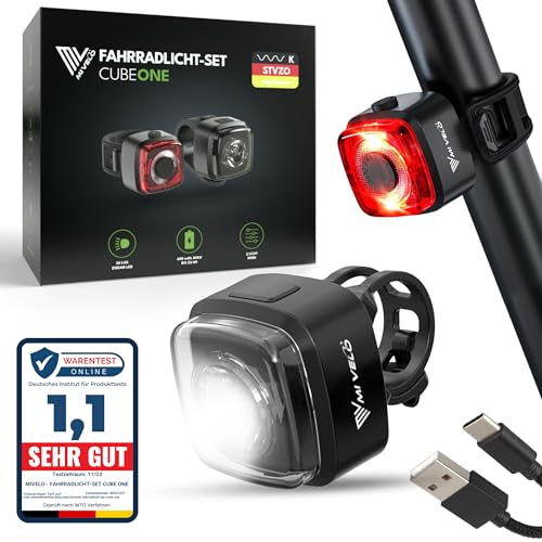 MIVELO Cube ONE Fahrradlicht Set StVZO zugelassen Fahrradbeleuchtung USB-aufladbar & 100% wasserdicht LED Fahrrad Licht...