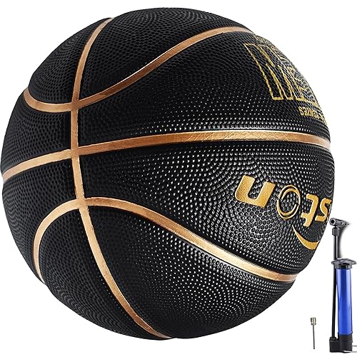 Senston Basketball Größe 7, Baskettball mit Pumpe, Outdoor Basketbälle, Anti-Rutsch und Hervorragender Grip, Schwarz